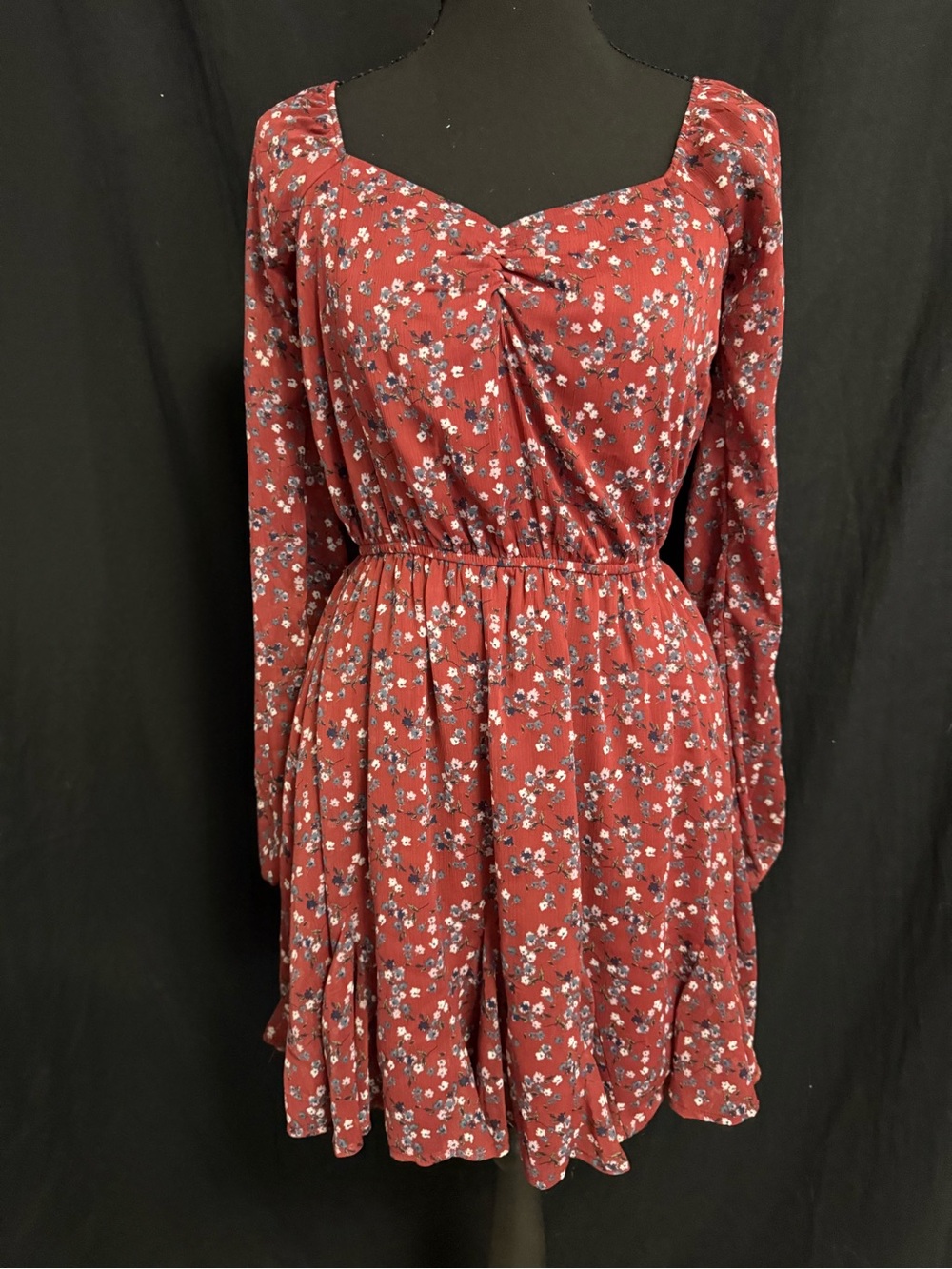 Trixxi Rust Floral Long Sleeve Square Neck Dress